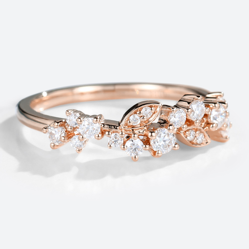 Rose Gold Moissanite Leaf Curved Matching Wedding Band