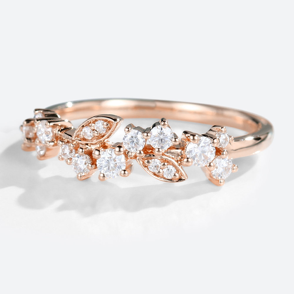 Rose Gold Moissanite Leaf Curved Matching Wedding Band