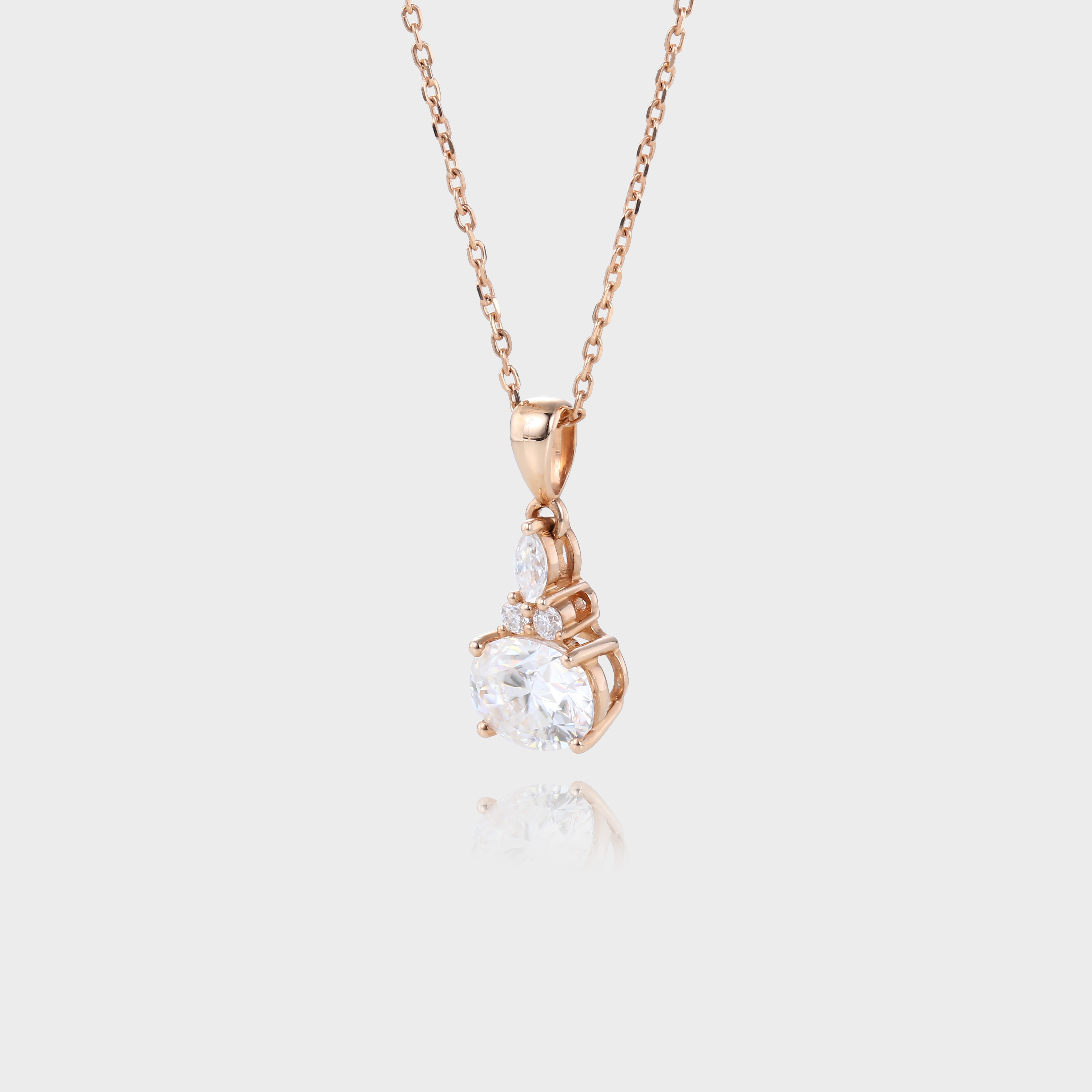 Rose Gold Simple East-West Oval Cut Lab Diamond Necklace (3)