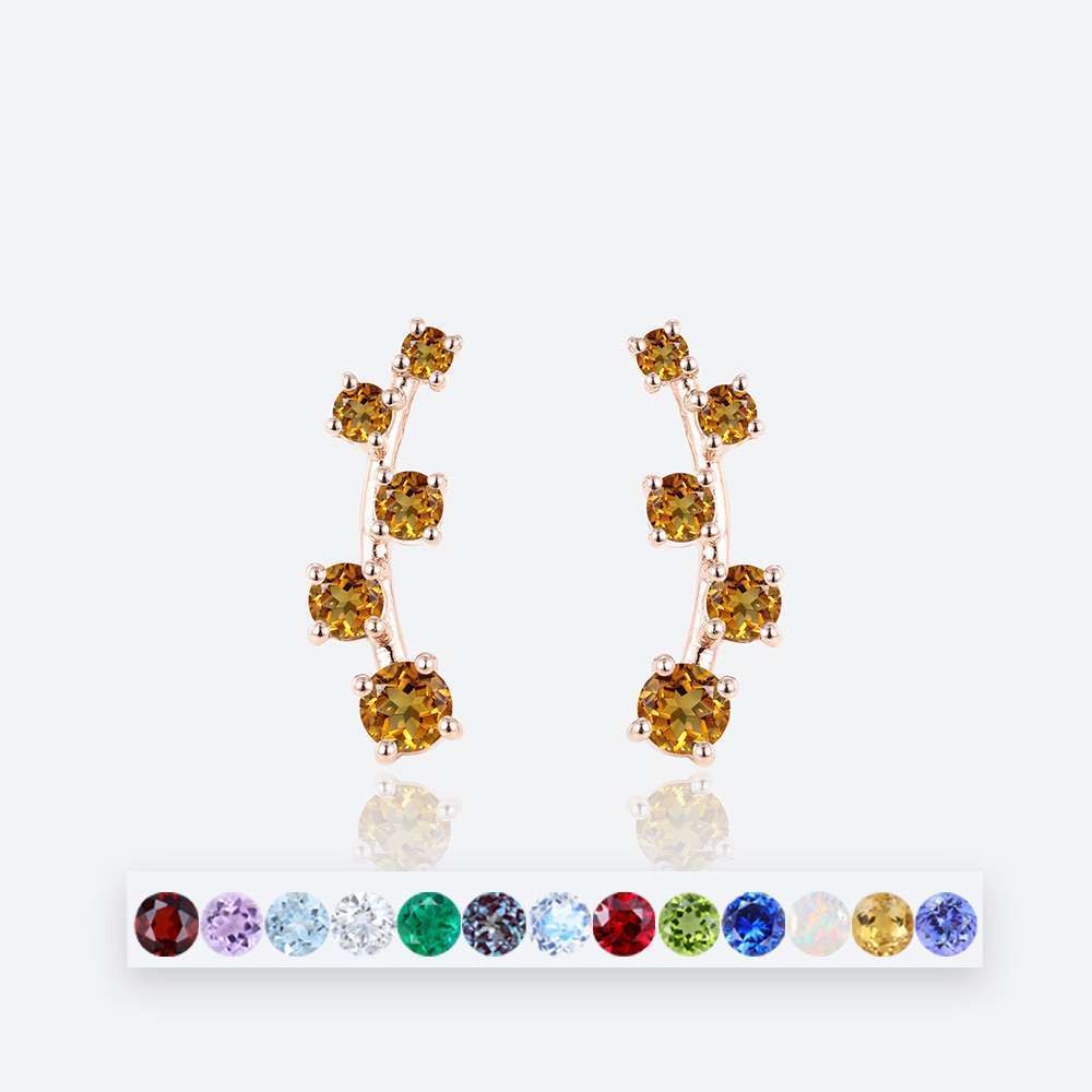 Round-Cut-Birthstone-Floral-Inspired-Earring-Curved-Stud-Earrings