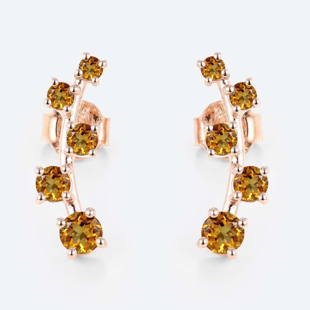 Round Cut Birthstone Leaf Drop Earrings Curved Stud Earrings