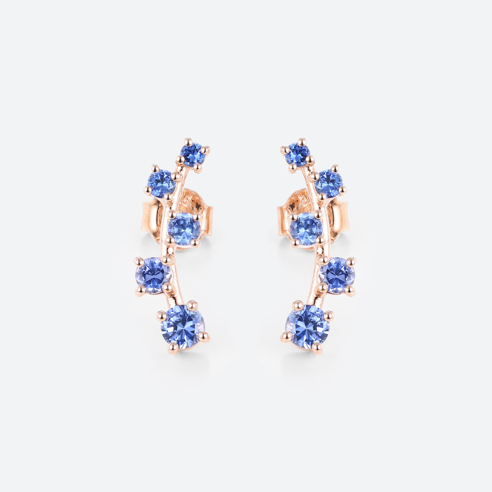 0.5ct Sapphire Stud Earrings Round Cut Cornflower Sapphire Vine-Inspired Stud Earrings in Rose Gold