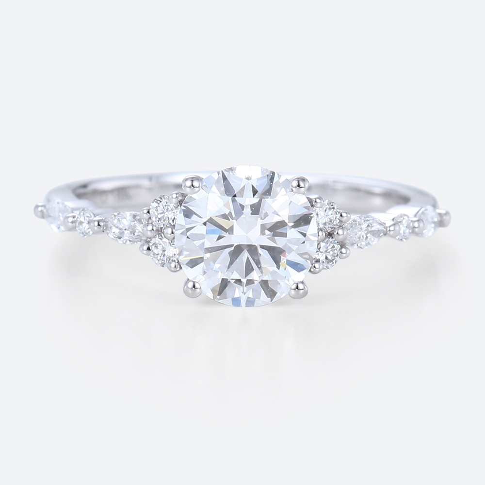 Moissanite Band Engagement Rings Round Cut 10k White Gold Ring