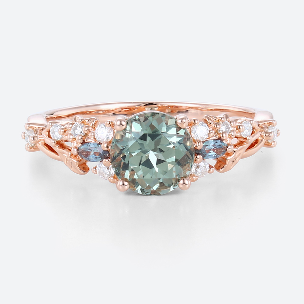 Green Sapphire Engagement Rings Vintage Alexandrite Rings Round cut rings