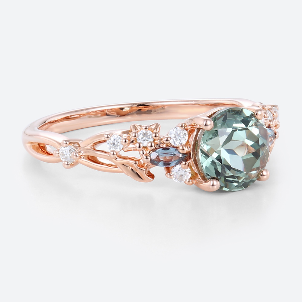 Green Sapphire Engagement Rings Vintage Alexandrite Rings Round cut rings