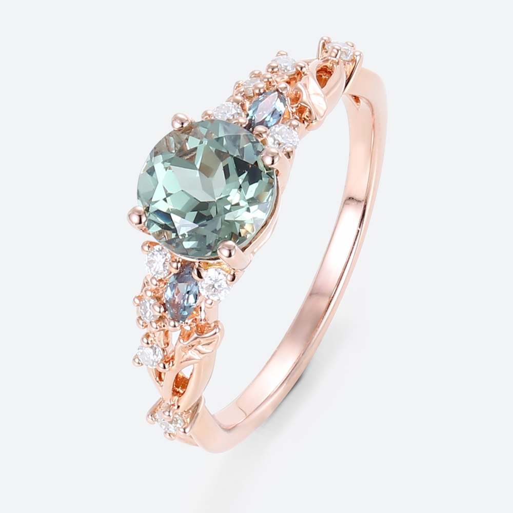 Green Sapphire Engagement Rings Vintage Alexandrite Rings Round cut rings