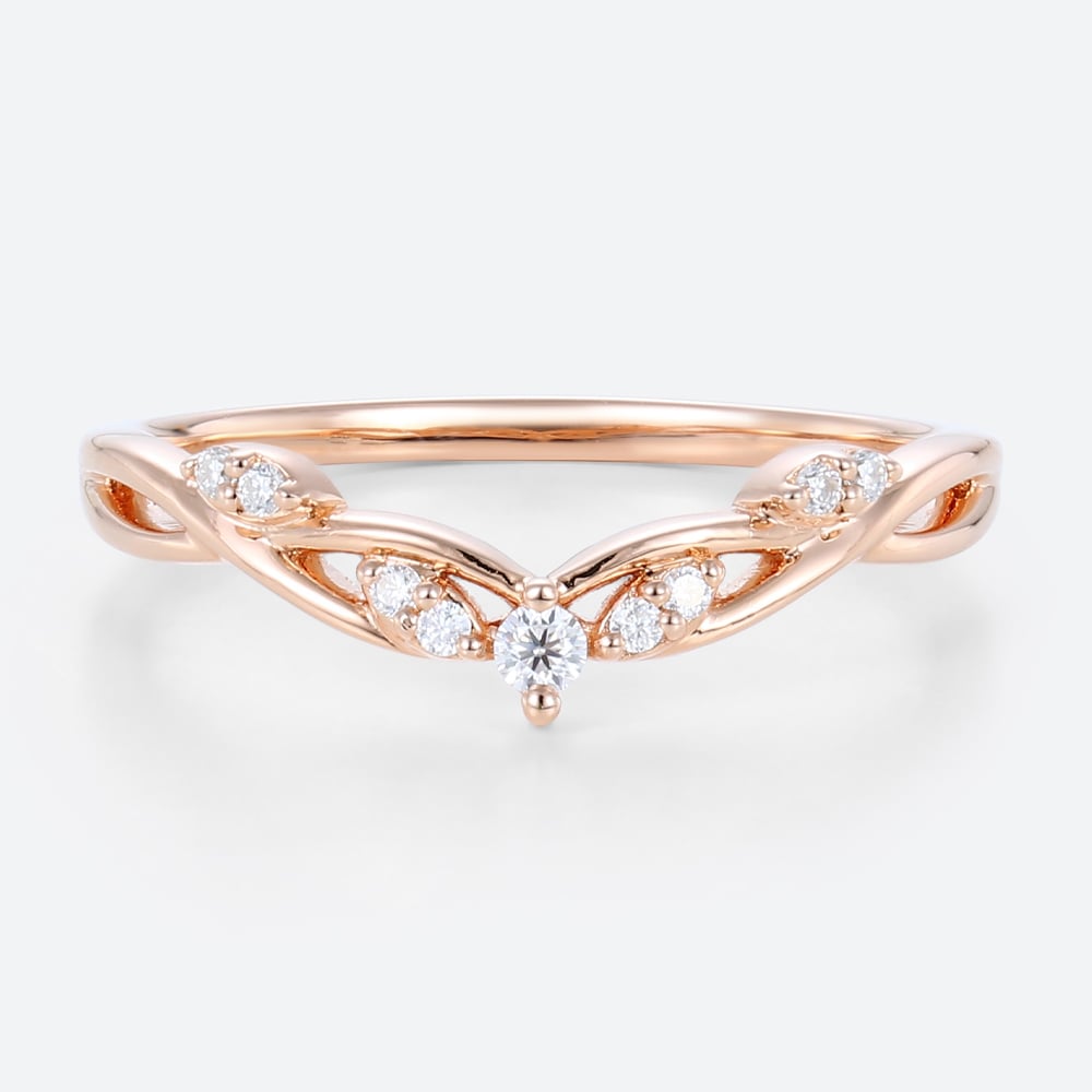 Women's Lab Grown Diamond Rings Rose Gold Wedding Band Curved