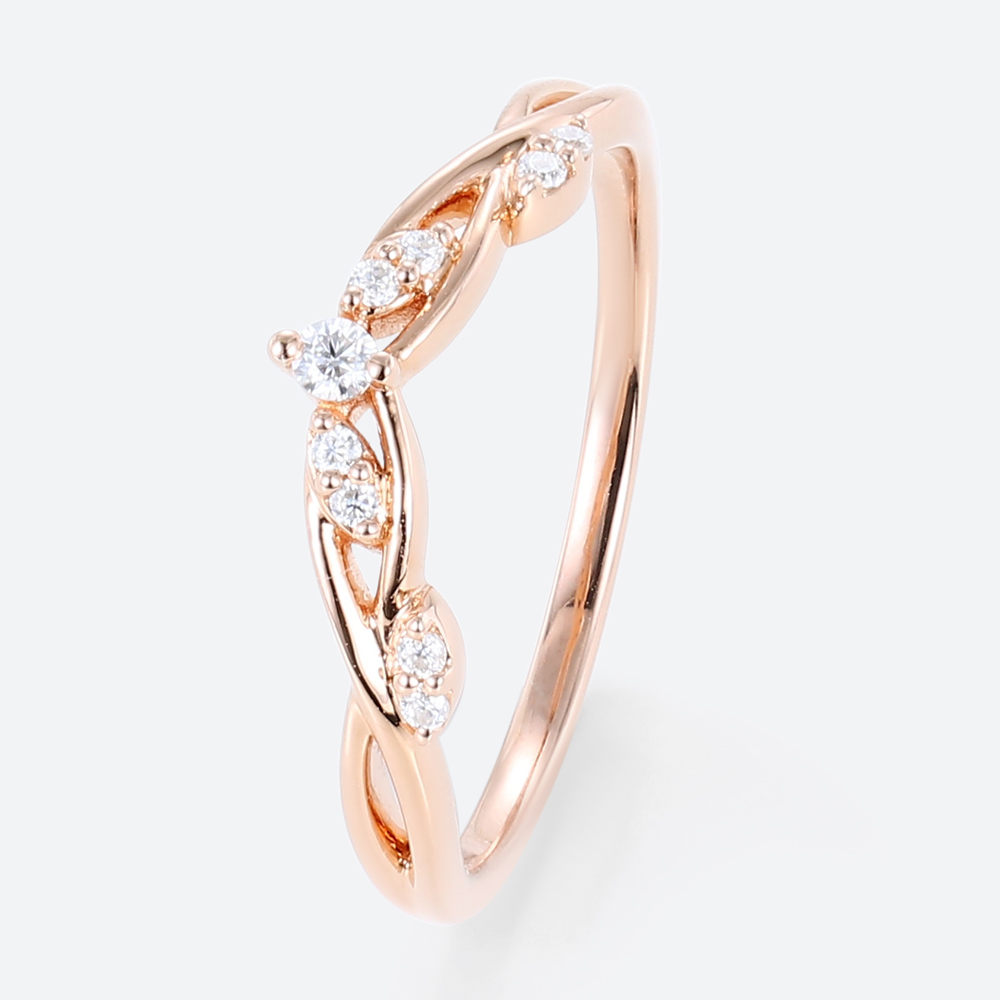 Women's Lab Grown Diamond Rings Rose Gold Wedding Band Curved