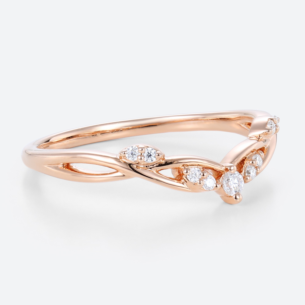 Women's Lab Grown Diamond Rings Rose Gold Wedding Band Curved