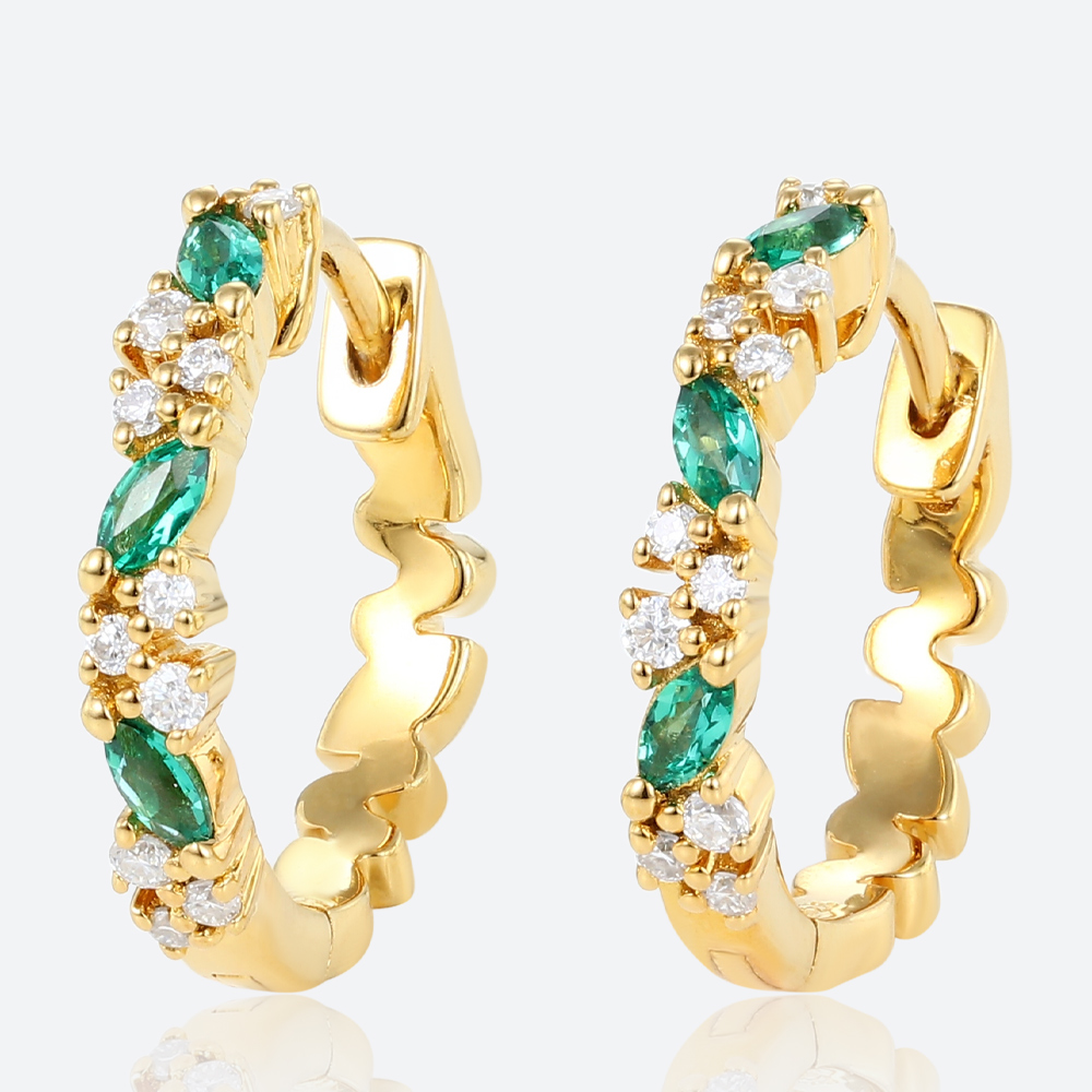Lab Made Diamond Earrings 14kt Gold Emerald Hoop Earrings