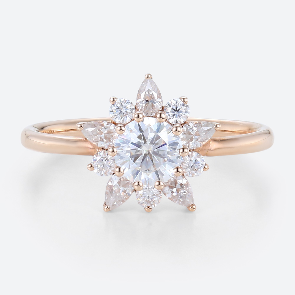 Rose Gold Round Engagement Rings Halo Lab Diamonds Rings Simple Ring