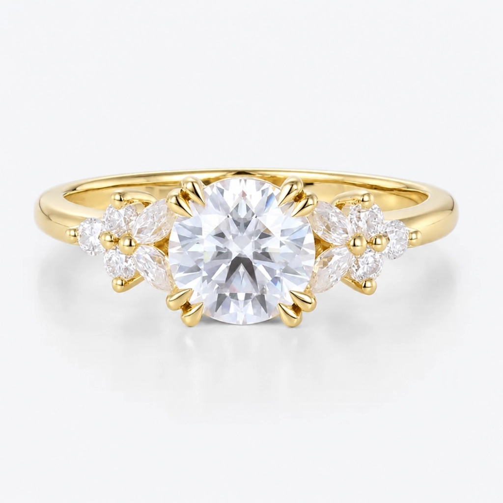 1ct Round Cut Lab Grown Diamond Petal Cluster Engagement Ring in Rose Gold
