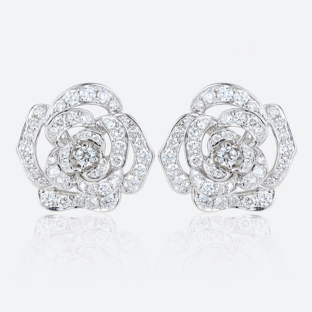 1ct Round Lab Diamond Stud Earrings Blooming Camellia Earrings