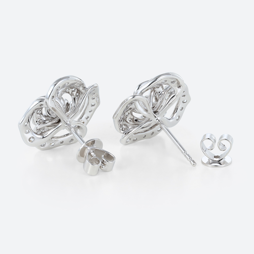 1ct Round Lab Diamond Stud Earrings Blooming Camellia Earrings