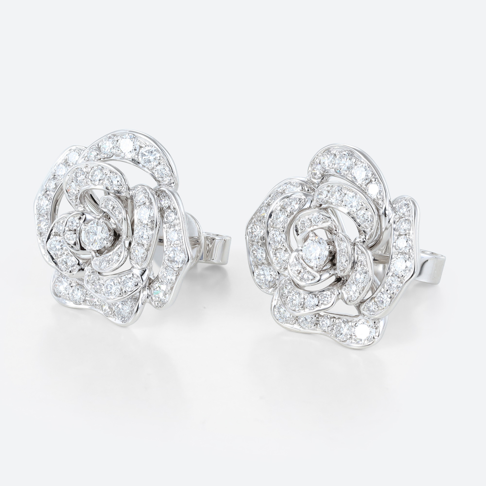 1ct Round Lab Diamond Stud Earrings Blooming Camellia Earrings