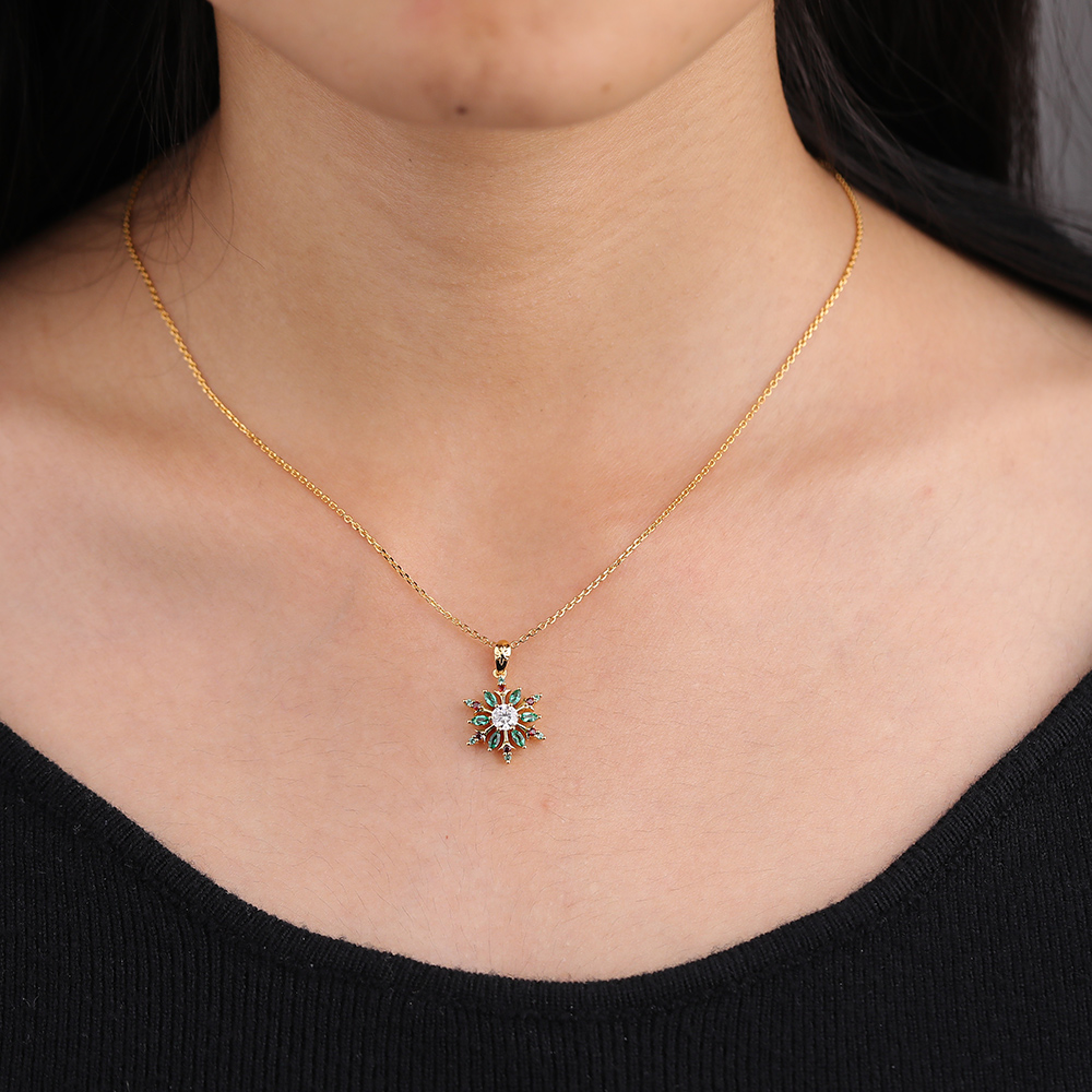 Round Cut Lab Diamond Necklace 14k Yellow Gold Necklaces Color Gemstone Necklace