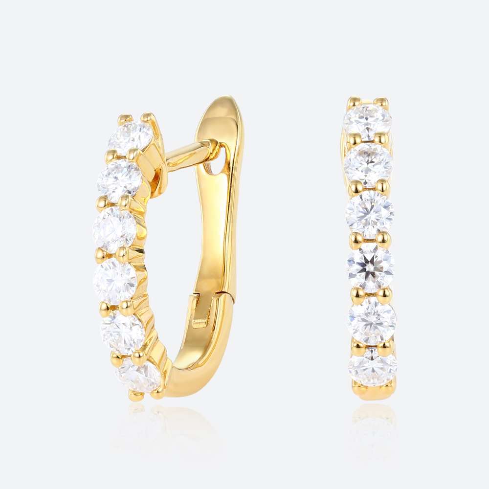 Round Cut Lab Diamond Minimalist Hoop Earrings Classic Chic Huggies Earrings