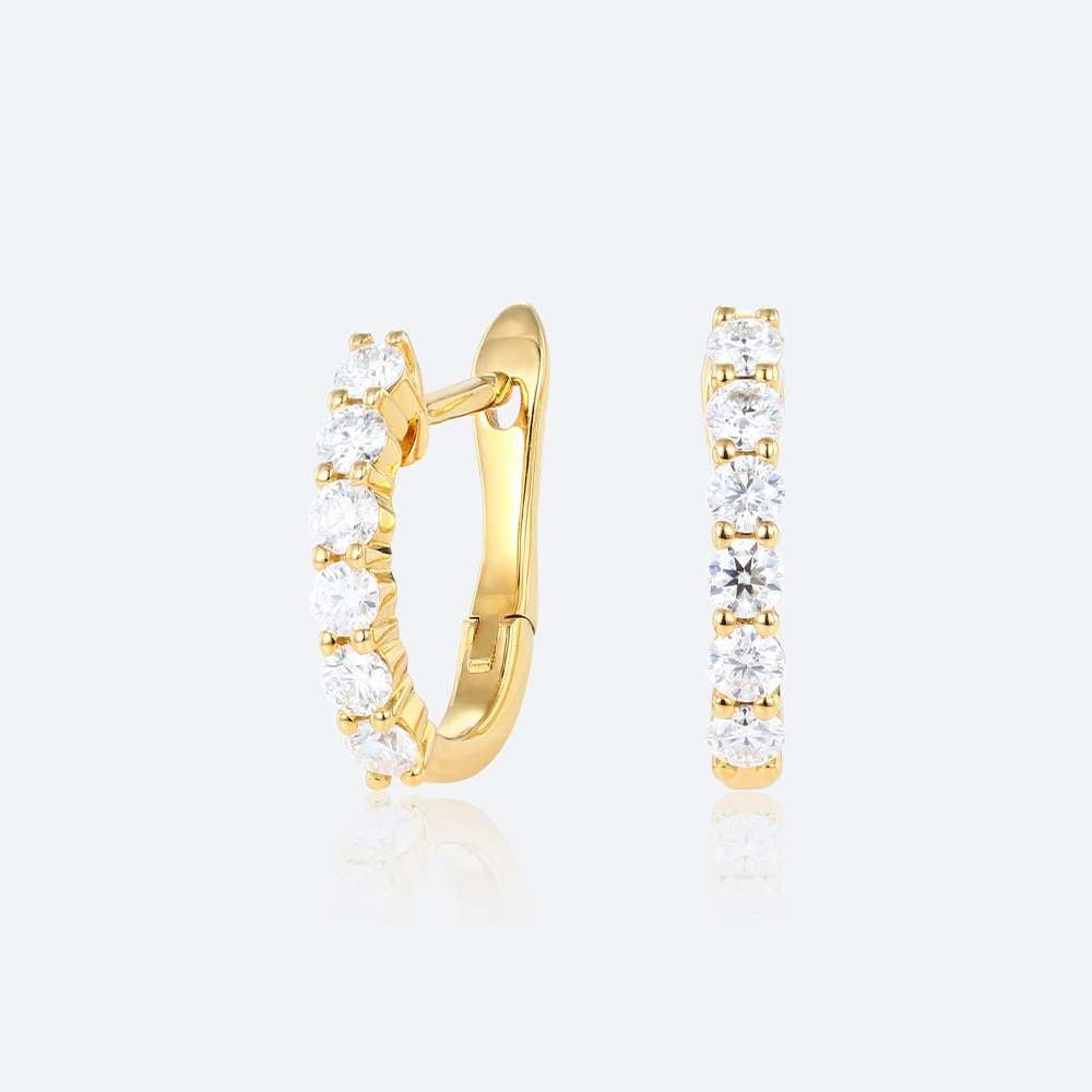 Round Cut Lab Diamond Minimalist Hoop Earrings Classic Chic Huggies Earrings