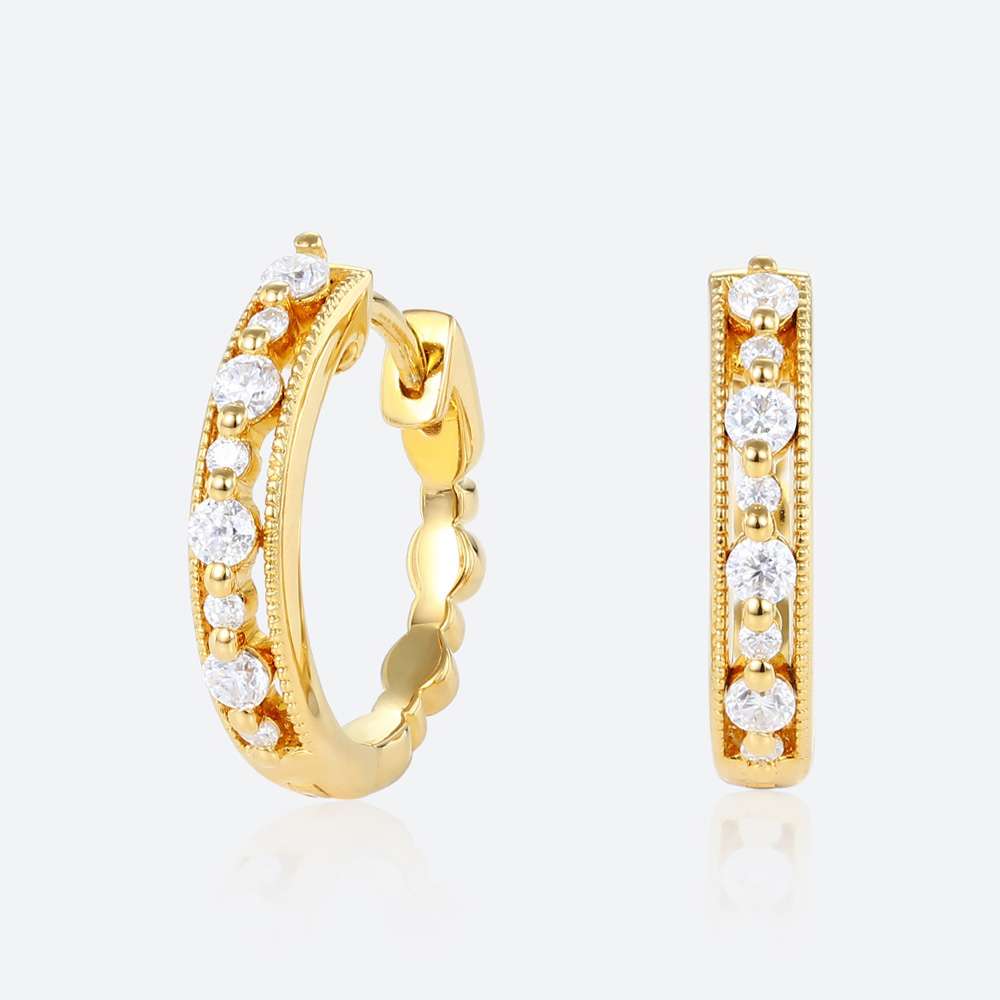 Round Cut Lab Diamond Refined Style Hoop Earrings Milgrain Hinged Clicker Earrings