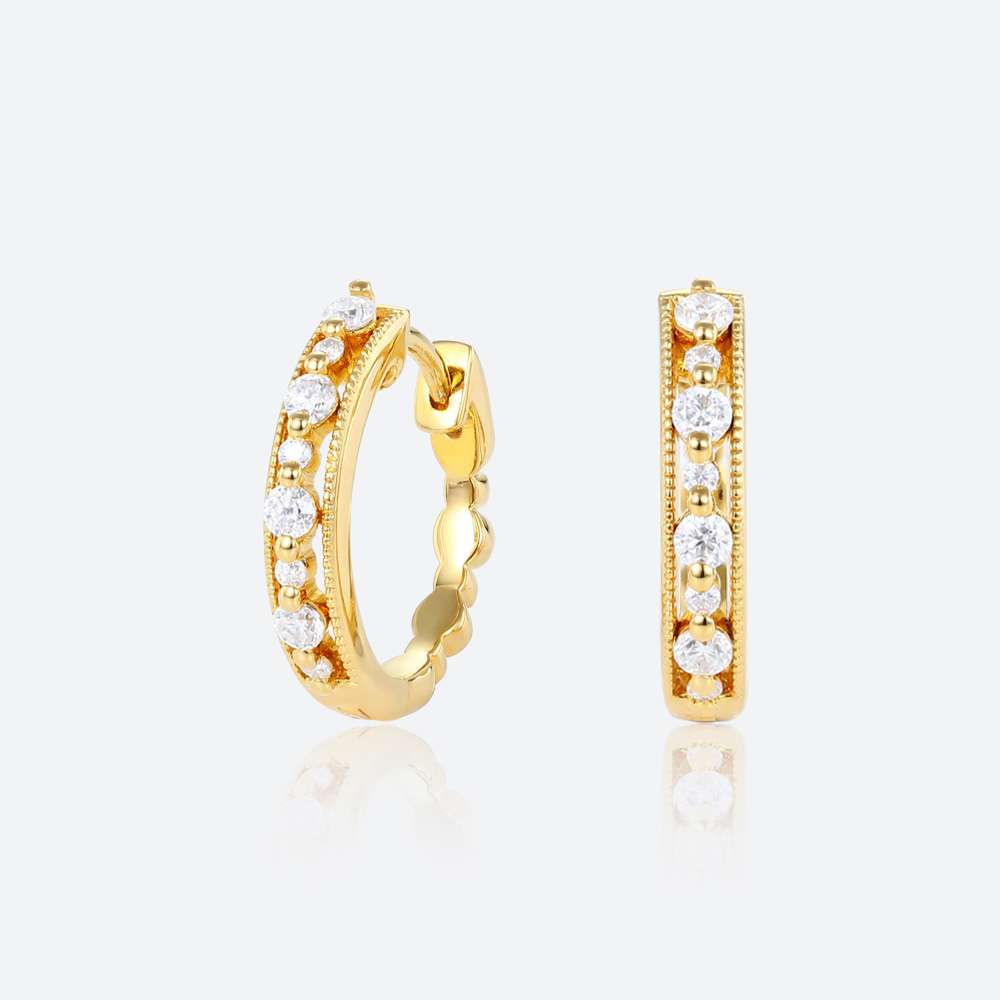 Round Cut Lab Diamond Refined Style Hoop Earrings Milgrain Hinged Clicker Earrings