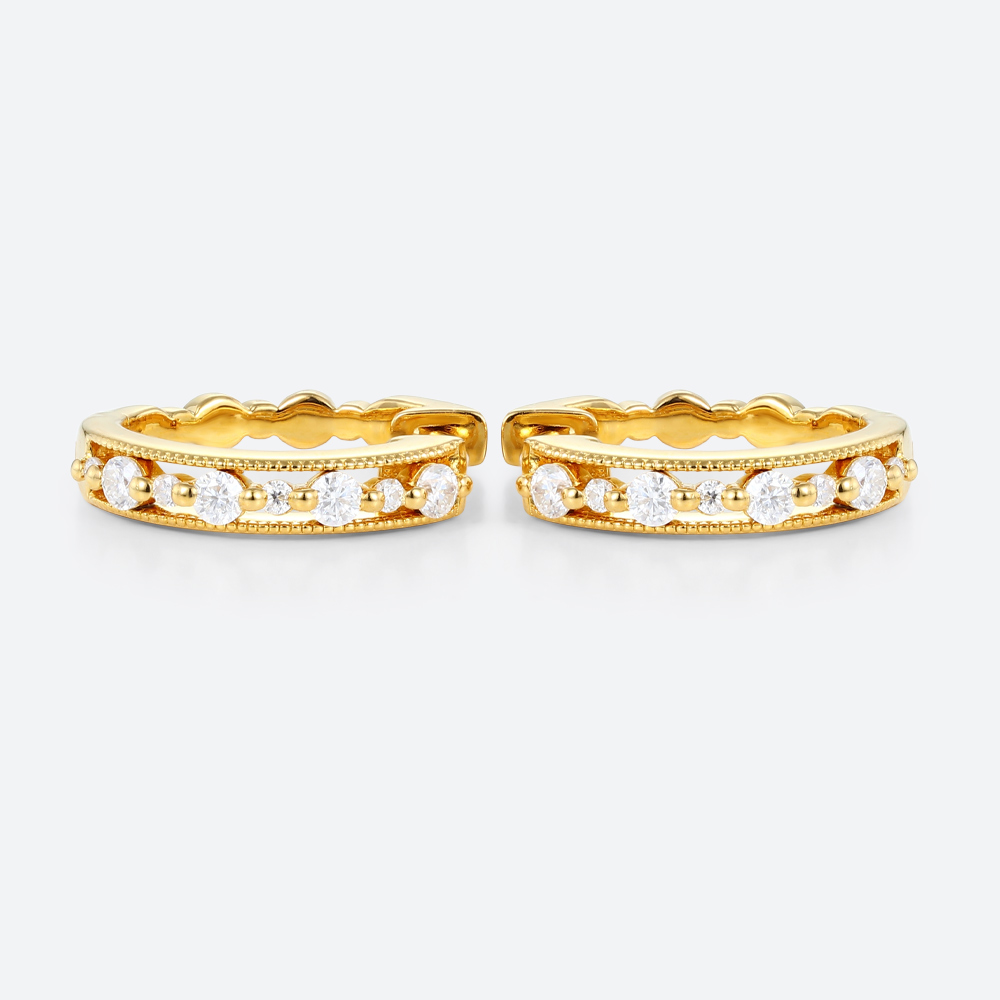 Round Cut Lab Diamond Refined Style Hoop Earrings Milgrain Hinged Clicker Earrings