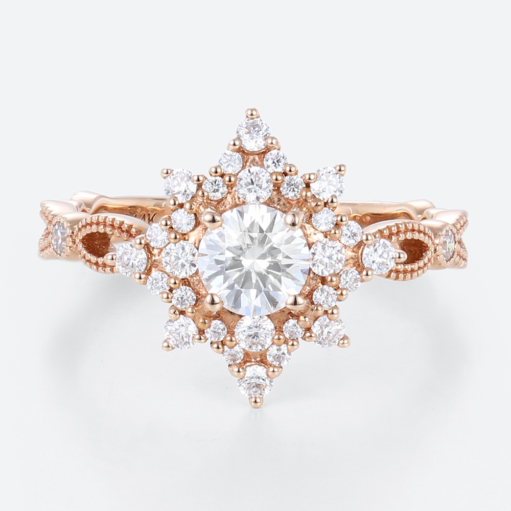 Round Gold Engagement Rings Rose Gold Lab Diamond Halo Ring