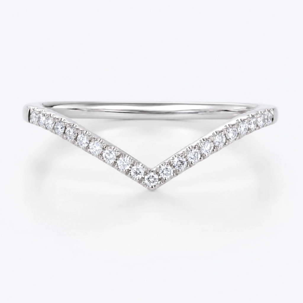 Round Cut Lab Grown Diamond V-Shaped Wedding Band in Rose Gold