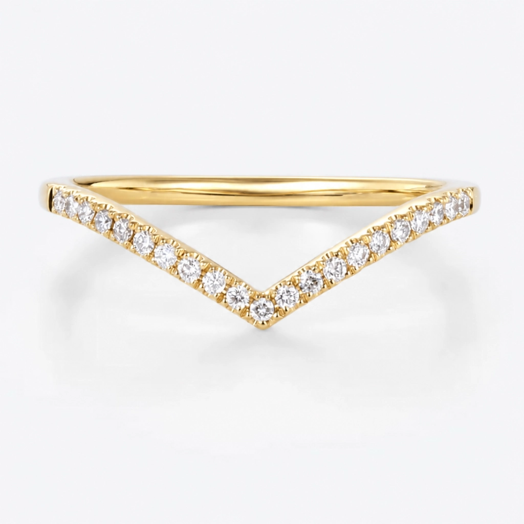 Round Cut Lab Grown Diamond V-Shaped Wedding Band in Rose Gold