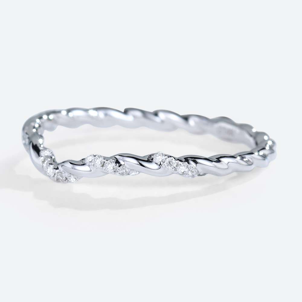 Twisted Wedding Rings White Gold Curved Wedding Bandart Deco Lab Grown Diamond Ring