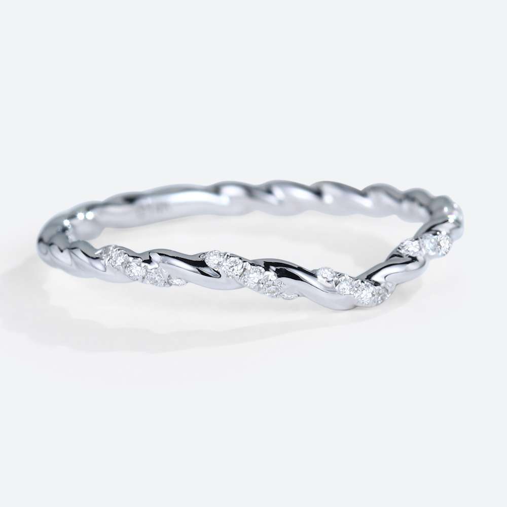 Twisted Wedding Rings White Gold Curved Wedding Bandart Deco Lab Grown Diamond Ring