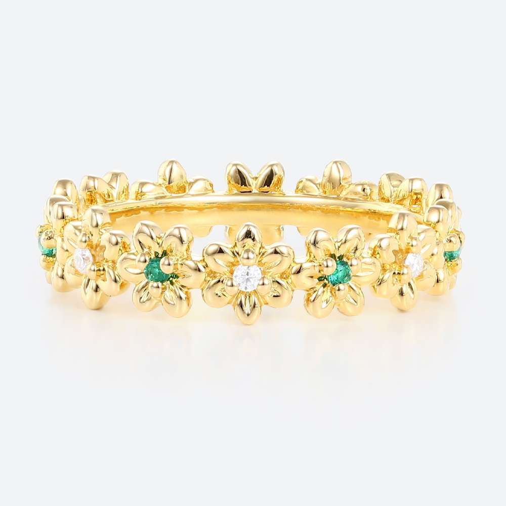 Vintage Eternity Ring Yellow Gold Lab Emerald Engagement Rings