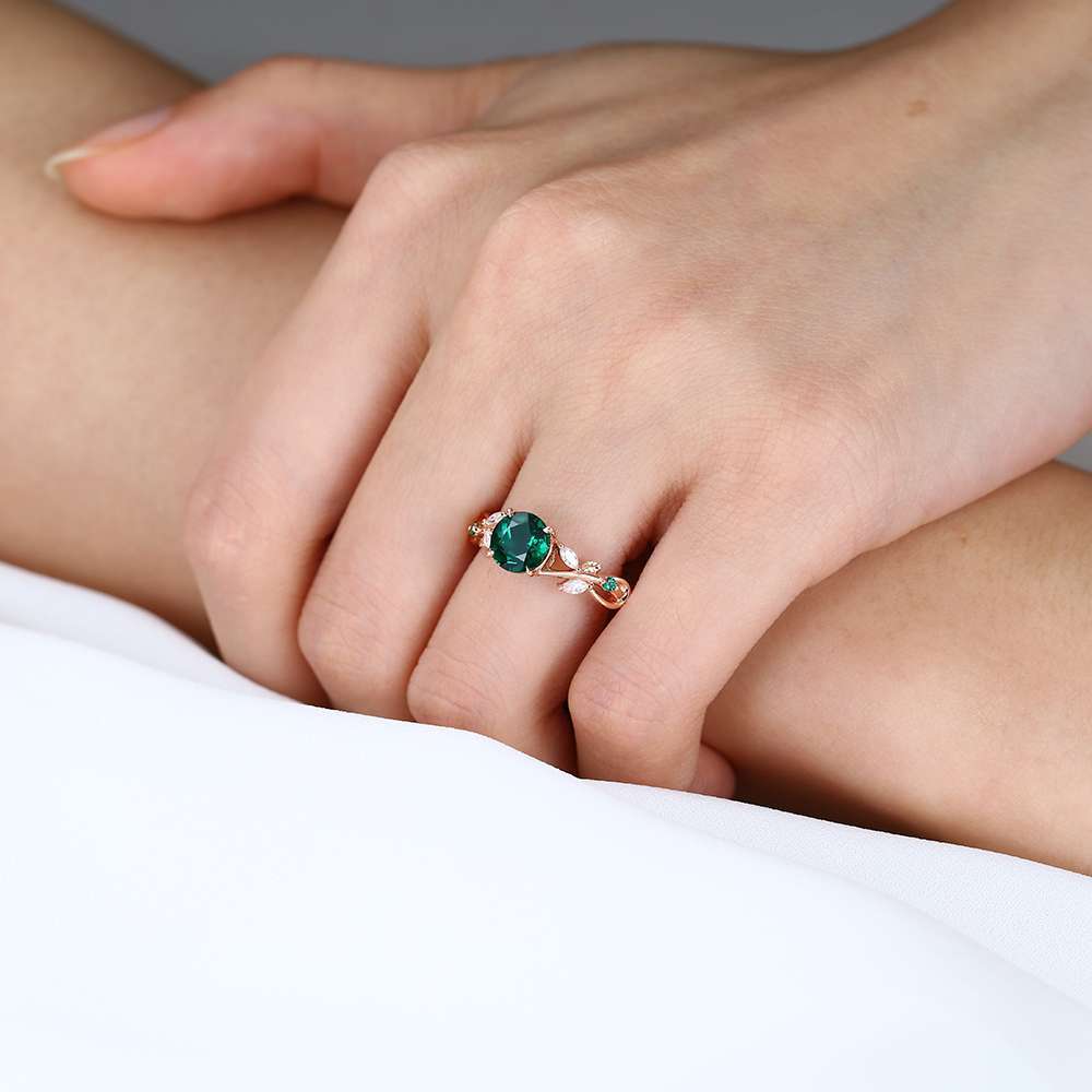 Vintage Mothers Rings Round Emerald Ring Lab Emerald Rings