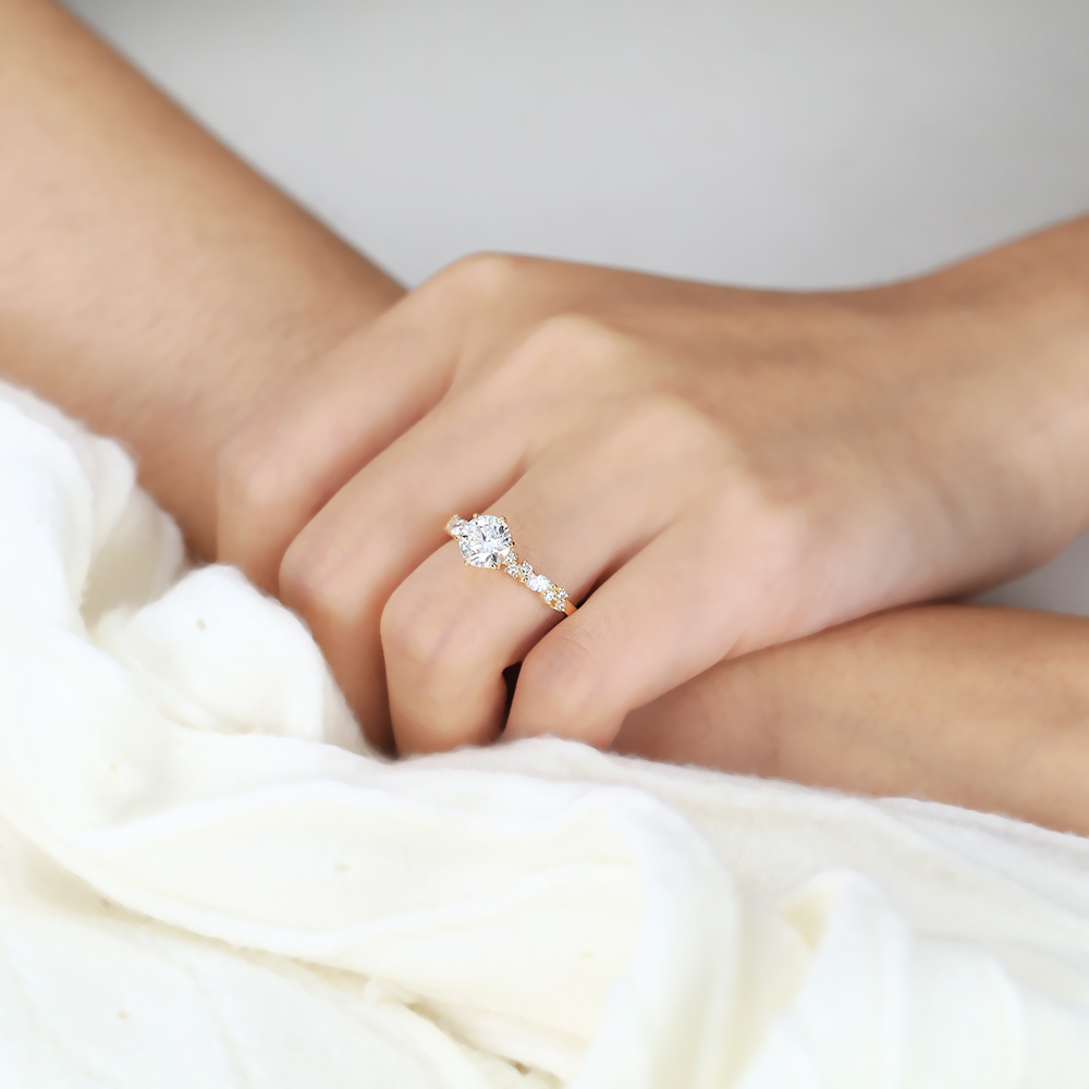 Round Diamond Engagement Ring Yellow Gold Ring Lab Damond