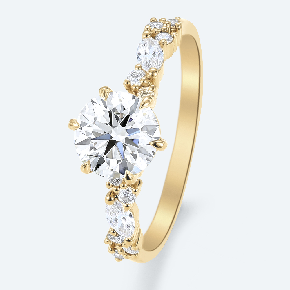Round Diamond Engagement Ring Yellow Gold Ring Lab Damond