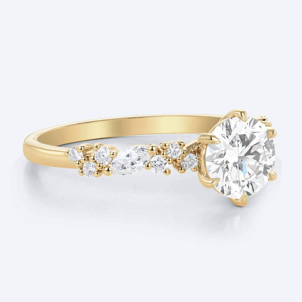 Round Diamond Engagement Ring Yellow Gold Ring Lab Damond