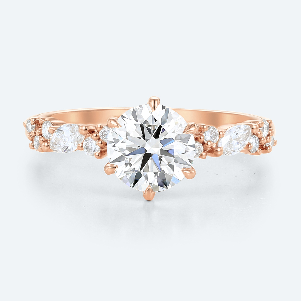 Round Cut Lab Diamond Cluster Engagement Rings Rose Gold Classic Bridal Ring