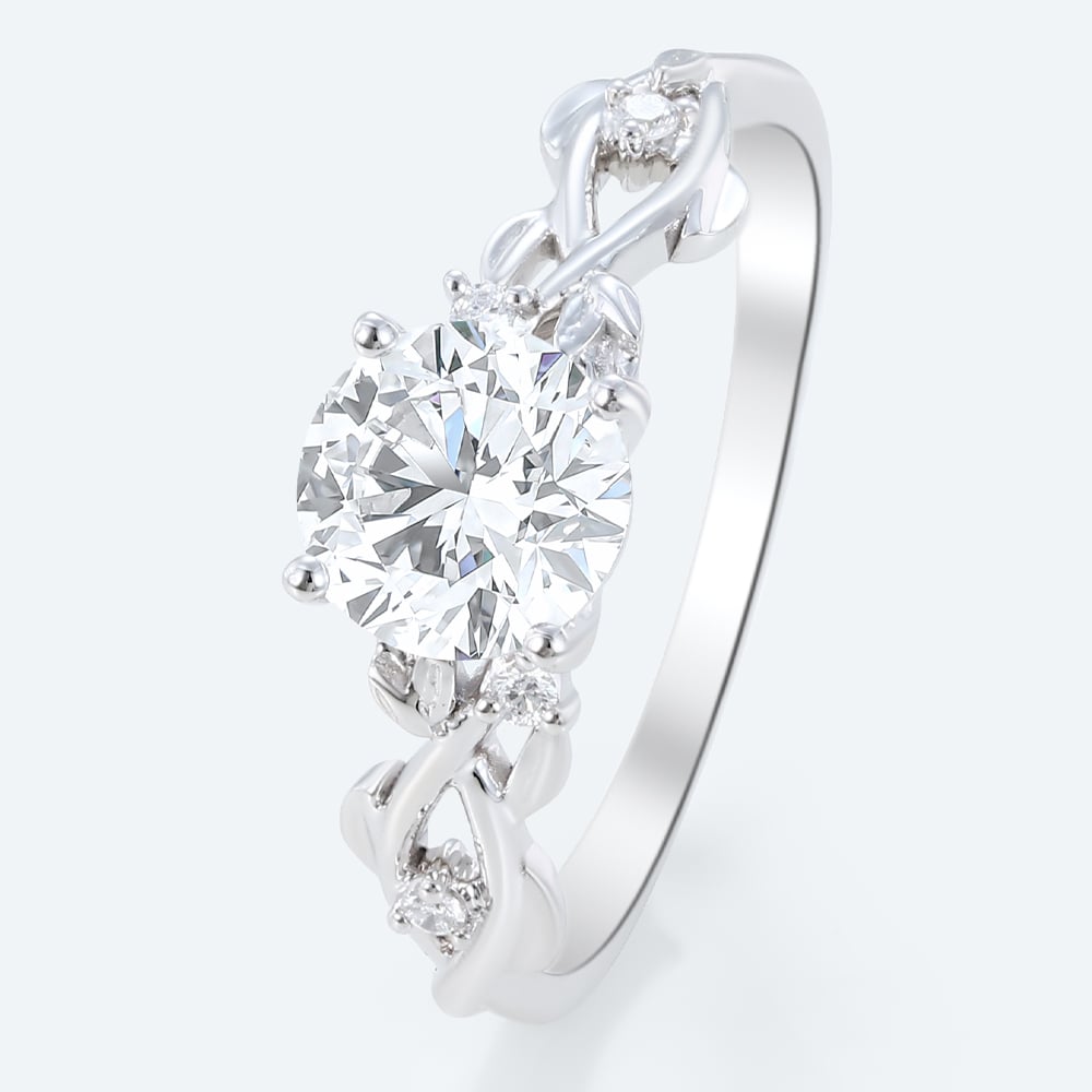 Nature-Inspired Round Lab Diamond Vine Ring | Botanical Leaf in White Gold