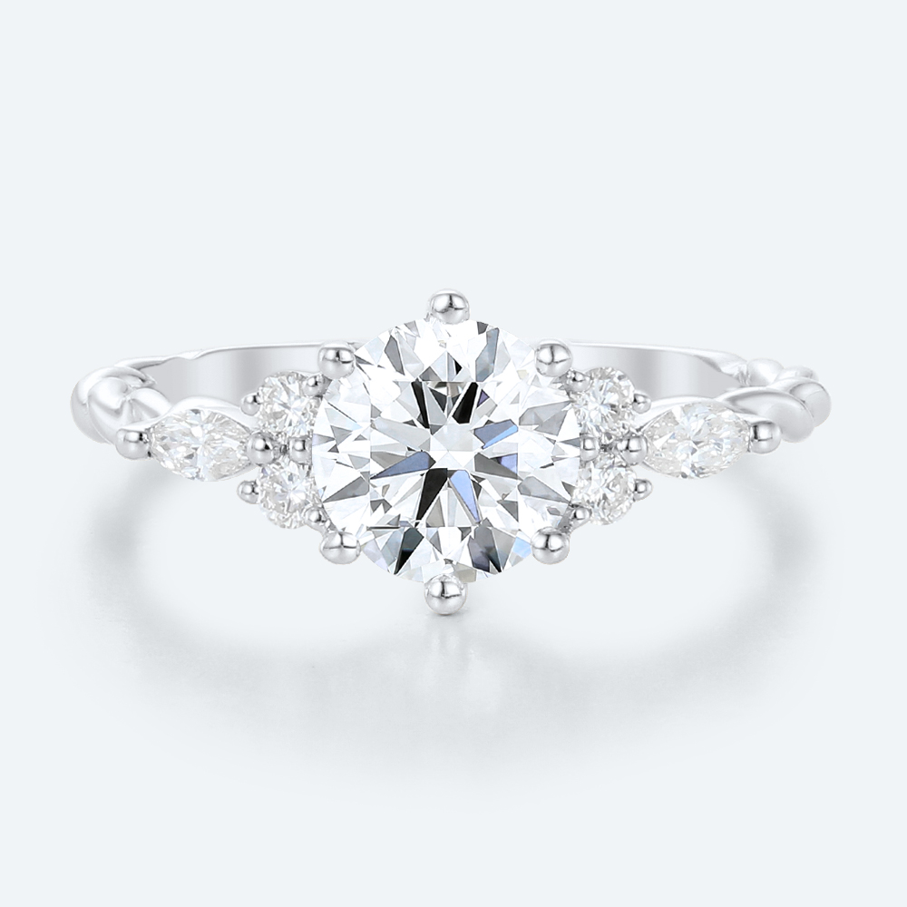 White Gold Ring Engagement Round Cut Lab Diamond Rings