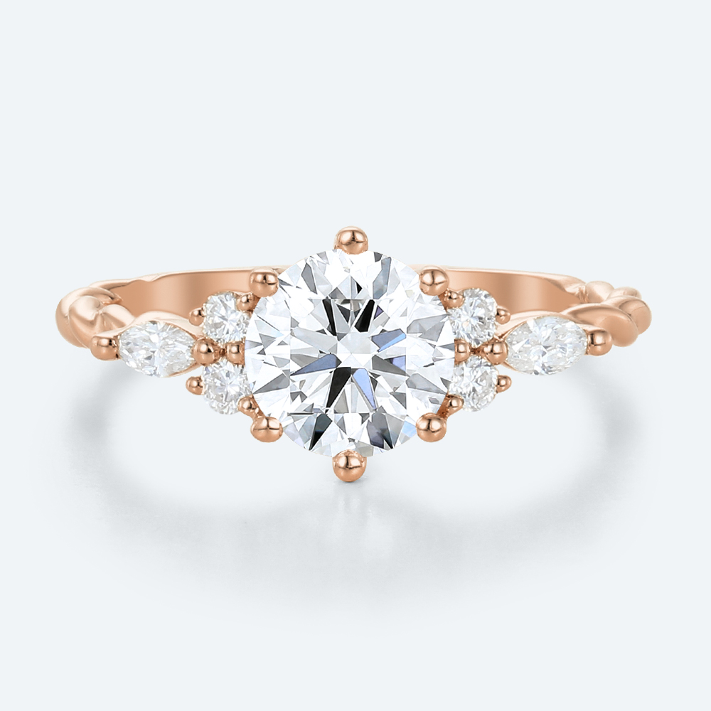 Rose Gold Ring Engagement Round Cut Lab Diamond Rings