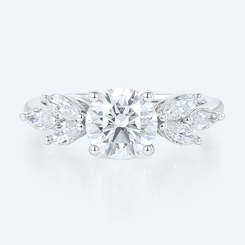 White Gold Rings Round Cut 4-Prong Lab Created Diamond Rings