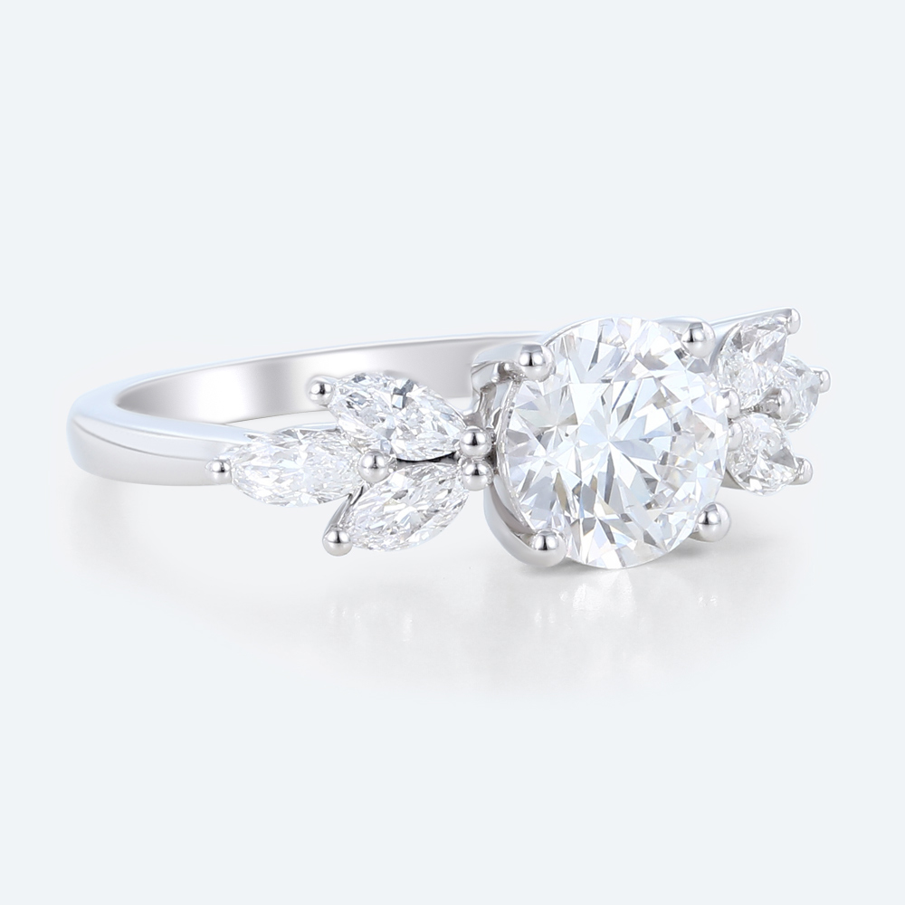 White Gold Rings Round Cut 4-Prong Lab Created Diamond Rings