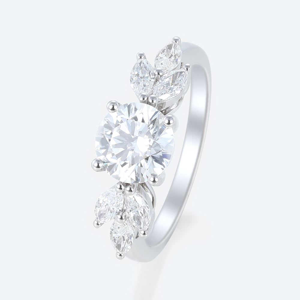 White Gold Rings Round Cut 4-Prong Lab Created Diamond Rings