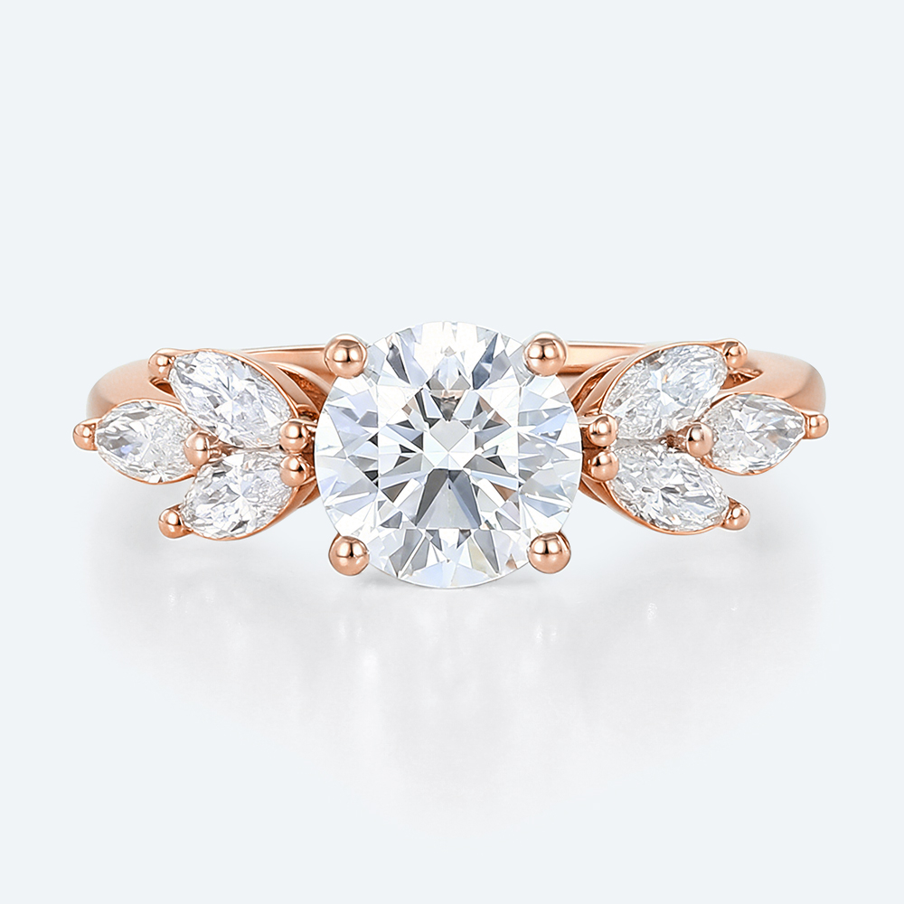 Rose Gold Rings Round Cut 4-Prong Lab Created Diamond Rings