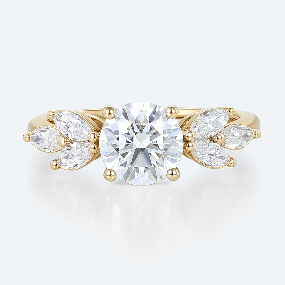 Yellow Gold Rings Round Cut 4-Prong Lab Created Diamond Rings