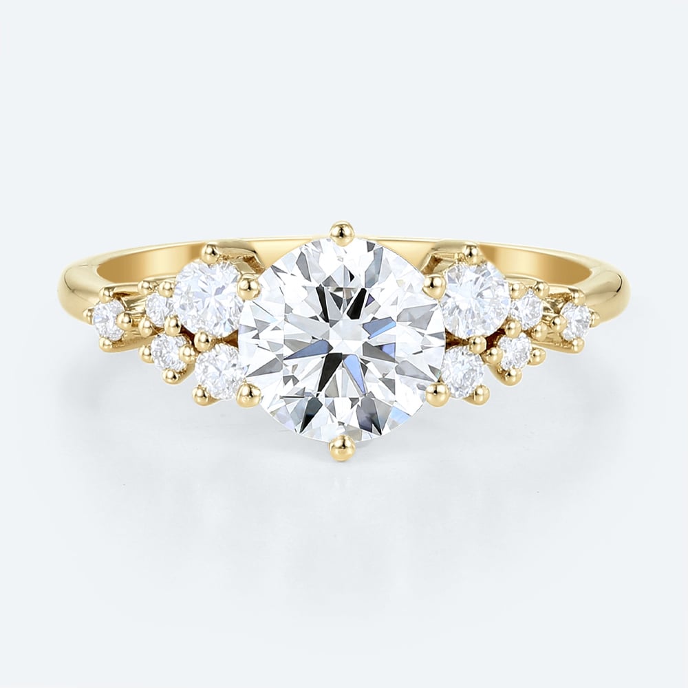 Lab Grown Diamond Ring Round Cut Unique Cluster Engagement Rings