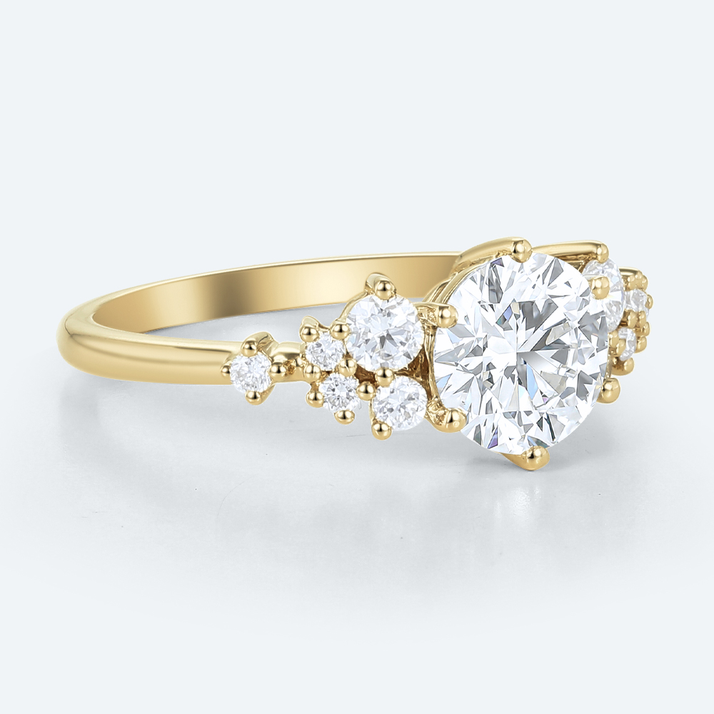 Lab Grown Diamond Ring Round Cut Unique Cluster Engagement Rings