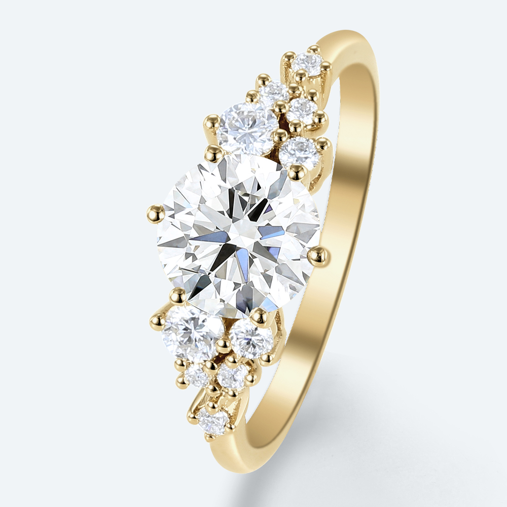 Lab Grown Diamond Ring Round Cut Unique Cluster Engagement Rings