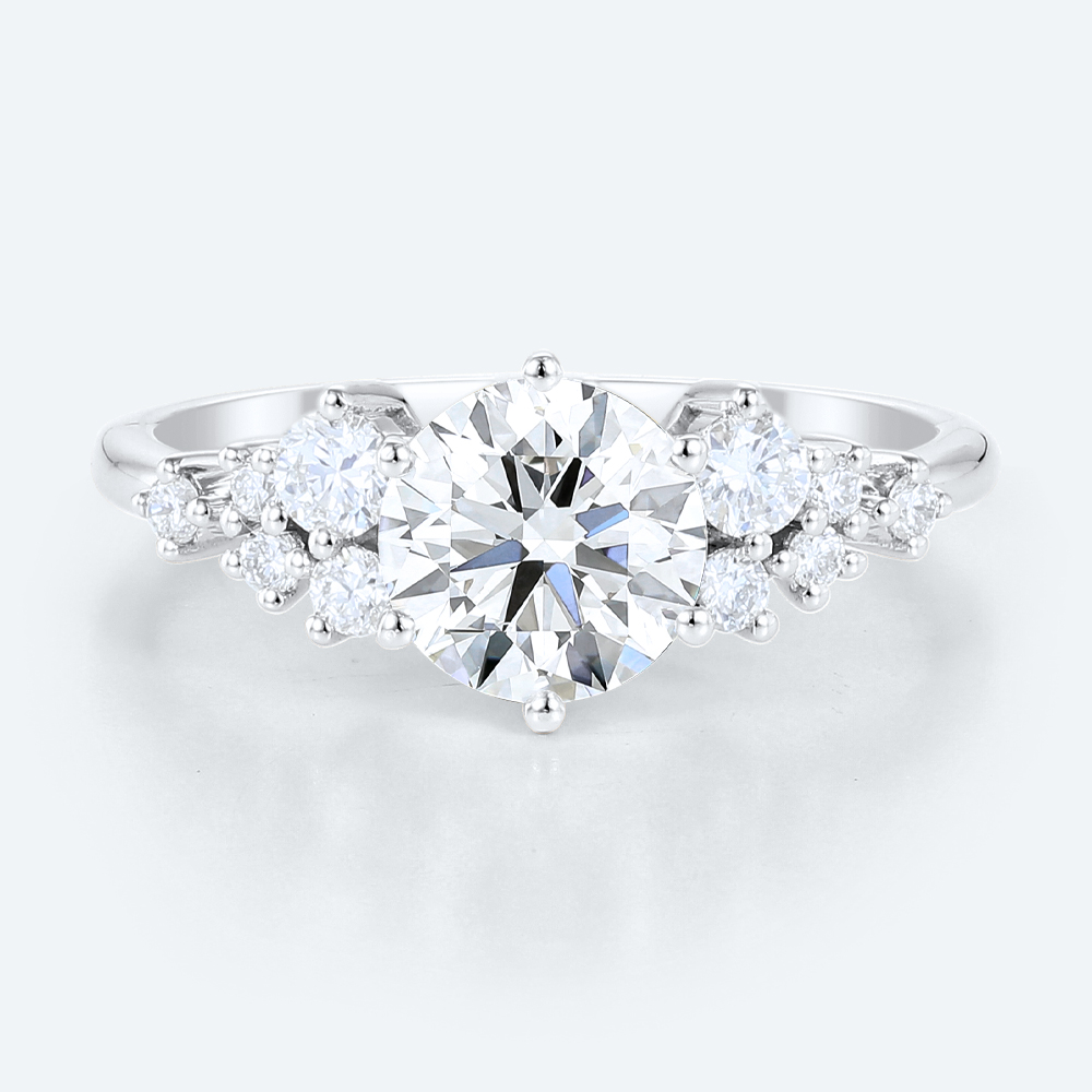 Lab Grown Diamond Ring Round Cut Unique Cluster Engagement Rings