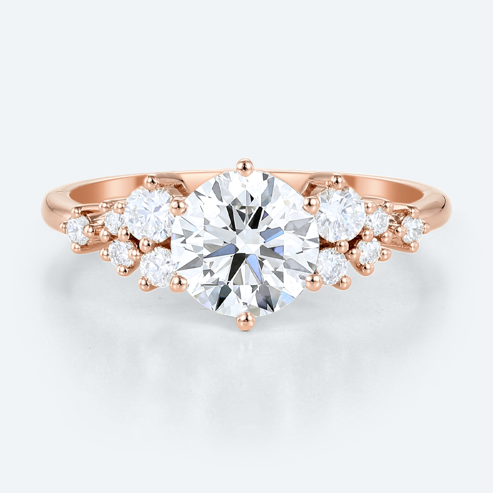 Lab Grown Diamond Ring Round Cut Unique Cluster Engagement Rings