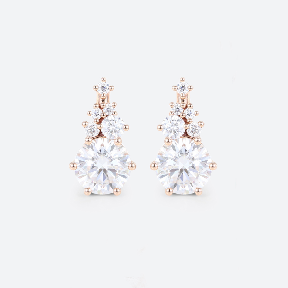Jewelry Capsule Round Cut Lab Diamond Stud Earrings Cluster Six-Prong Earrings in Rose Gold